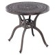 Round 31.5-inch cast aluminum patio dining table with umbrella hole, featuring curved legs for stability, ideal for.