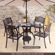 Round cast aluminum patio dining table with 1.96" umbrella hole, featuring adjustable footpads for enhanced stability.