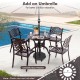Round 31.5-inch cast aluminum patio dining table with umbrella hole, ideal for backyard and poolside relaxation.