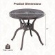Round 31.5-inch cast aluminum patio dining table with umbrella hole, featuring curved legs for stability and elegance.