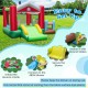 4-in-1 inflatable bounce house with slide, basketball hoop, and 480W blower, perfect for outdoor fun and safety.