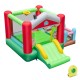 4-in-1 inflatable bounce house with slide, basketball hoop, and ball pit for kids' fun, made of waterproof Oxford.