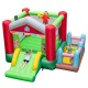 4-in-1 inflatable bounce house with slide, basketball hoop, and ball pit, perfect for indoor and outdoor fun.