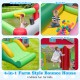 4-in-1 inflatable bounce house featuring a basketball hoop, wide slide, ball pit, and spacious bouncing area for kids.