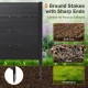 Outdoor privacy fence screen in black with 5 ground stakes, suitable for soft soil, mud, and grassland installation.