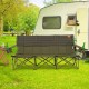 Three-person folding camping chair in green with cotton padding, two cup holders, and storage bag, ideal for outdoor.