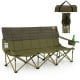 Three-person folding camping chair in green with cotton padding, two cup holders, and included storage bag for outdoor.