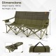 3-person folding camping chair in green with cotton padding, 2 cup holders, and storage bag for outdoor activities.