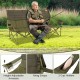 3-person folding camping chair in green with cotton padding, 2 cup holders, and adjustable armrests for outdoor comfort.