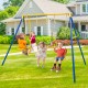 Metal swing set featuring two swing seats and two glider seats, perfect for backyard play for children aged 3-12.