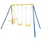 Metal swing set featuring 2 swing seats and a glider, designed for backyard fun and stability for children aged 3-12.