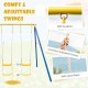 Metal swing set featuring two swing seats and two glider seats, designed for backyard fun and adjustable height.