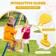 Interactive glider for two kids with comfortable seats and footrests, perfect for backyard play.