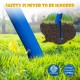 Blue metal swing set ground stake detail, showcasing sturdy construction for safety and stability in backyard play.