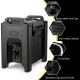 2.5-gallon insulated beverage server dispenser in black with O-ring seal and adjustable vent cap for hot or cold drinks.