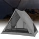 Gray pop-up camping tent for 2-3 people with mesh windows and rainfly, ideal for hiking and backpacking trips.