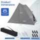 Gray pop-up camping tent for 2-3 people with rainfly, carrying bag, and ground stakes, ideal for hiking trips.
