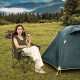 Folding camping chair with footrest and adjustable backrest, perfect for outdoor relaxation and comfort.