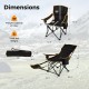 Folding camping chair with footrest, adjustable backrest, and carrying bag, ideal for outdoor activities and comfort.