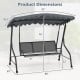 Dimensions of the 3-seat outdoor porch canopy swing with adjustable shading, ideal for backyard or poolside relaxation.