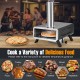 Portable wood pellet pizza oven with 12-inch rotatable stone, ideal for cooking pizza, turkey, and steak outdoors.