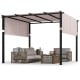 10 x 10 ft gray flat top pergola with adjustable retractable canopy, perfect for garden, pool, or backyard settings.