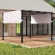 10 x 10 ft gray flat top pergola with adjustable retractable canopy, ideal for garden, pool, or backyard shade.