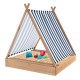 Kids wooden sandbox with detachable cover, 49"x48", featuring two bench seats for comfortable play in backyards.