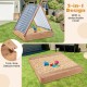 Kids wooden sandbox with detachable cover, 49"x48", featuring 2 benches for comfortable play in backyards or gardens.