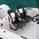 Captain bucket seat in black with white accents, featuring waterproof PVC leather for sightseeing boats.
