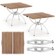 Folding camping tables with wood-grain tabletops, aluminum legs, and carry handles, perfect for outdoor events.