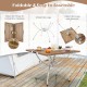 Folding camping table with wood-grain tabletop and aluminum legs, ideal for outdoor activities like picnics and BBQs.