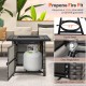 29-inch gray propane rattan fire pit table with lava rocks, featuring a gas tank compartment and protective cover.