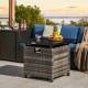 29-inch gray propane rattan firepit table with lava rocks, featuring a secure lid and stylish woven exterior for.
