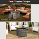 29-inch gray propane rattan fire pit table with removable lid, offering 50,000 BTU warmth for versatile outdoor use.