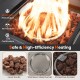 29-inch propane firepit table with lava rocks, gray rattan exterior, 50,000 BTU, and protective cover for year-round.
