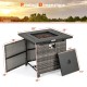29-inch propane rattan firepit table with lava rocks, featuring a secure lid and protective cover for versatile outdoor.