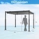 10x10 feet outdoor pergola with gray retractable canopy, featuring sturdy metal columns and dimensions for easy setup.