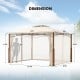12x10 feet outdoor patio gazebo with beige canopy, netting, and dimensions for enhanced airflow and stability.