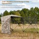 360° one-way see-through hunting blind with camouflage pattern, fully opened for easy access and enhanced visibility.