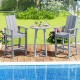 Tall gray Adirondack bar stool with ergonomic backrest, paired with a round table, perfect for outdoor relaxation.