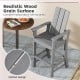 Tall gray Adirondack bar stool with ergonomic backrest and slatted design, perfect for outdoor relaxation.