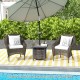 Square outdoor side table made of PE rattan with umbrella hole, perfect for patio or poolside use.