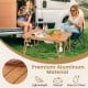 Folding camping table in brown with waterproof surface, ideal for picnics and camping, featuring a portable storage bag.