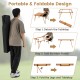Folding camping table in brown with waterproof surface, portable bag, and step-by-step folding instructions for easy.
