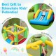 Smiley face inflatable bounce house with slide and basketball hoop, perfect for kids' outdoor fun and entertainment.
