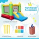 Inflatable bounce house with slide, made of durable 420D oxford cloth, perfect for outdoor fun and stability.