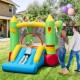 Smiley face inflatable bounce house with slide and basketball hoop, perfect for outdoor fun in the yard or playground.