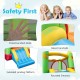 Inflatable bounce house with protective mesh walls, raised handrails, and extended landing platform for kids' safety.