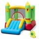 Smiley face inflatable bounce house with slide, made of durable 420D oxford cloth, perfect for outdoor fun.